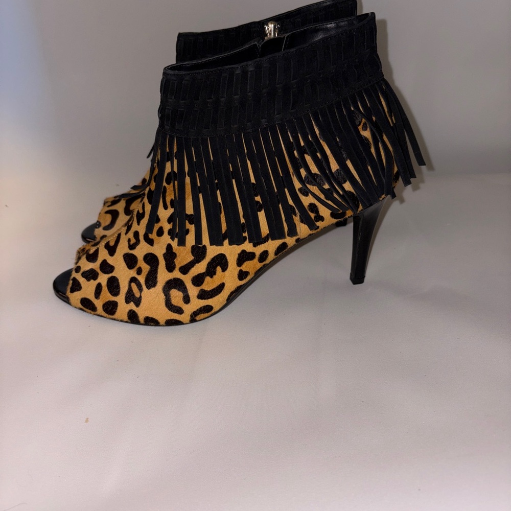 J.Renee Leopard Print Fringe Ankle Booties in Black and Tan - Picture 5 of 9